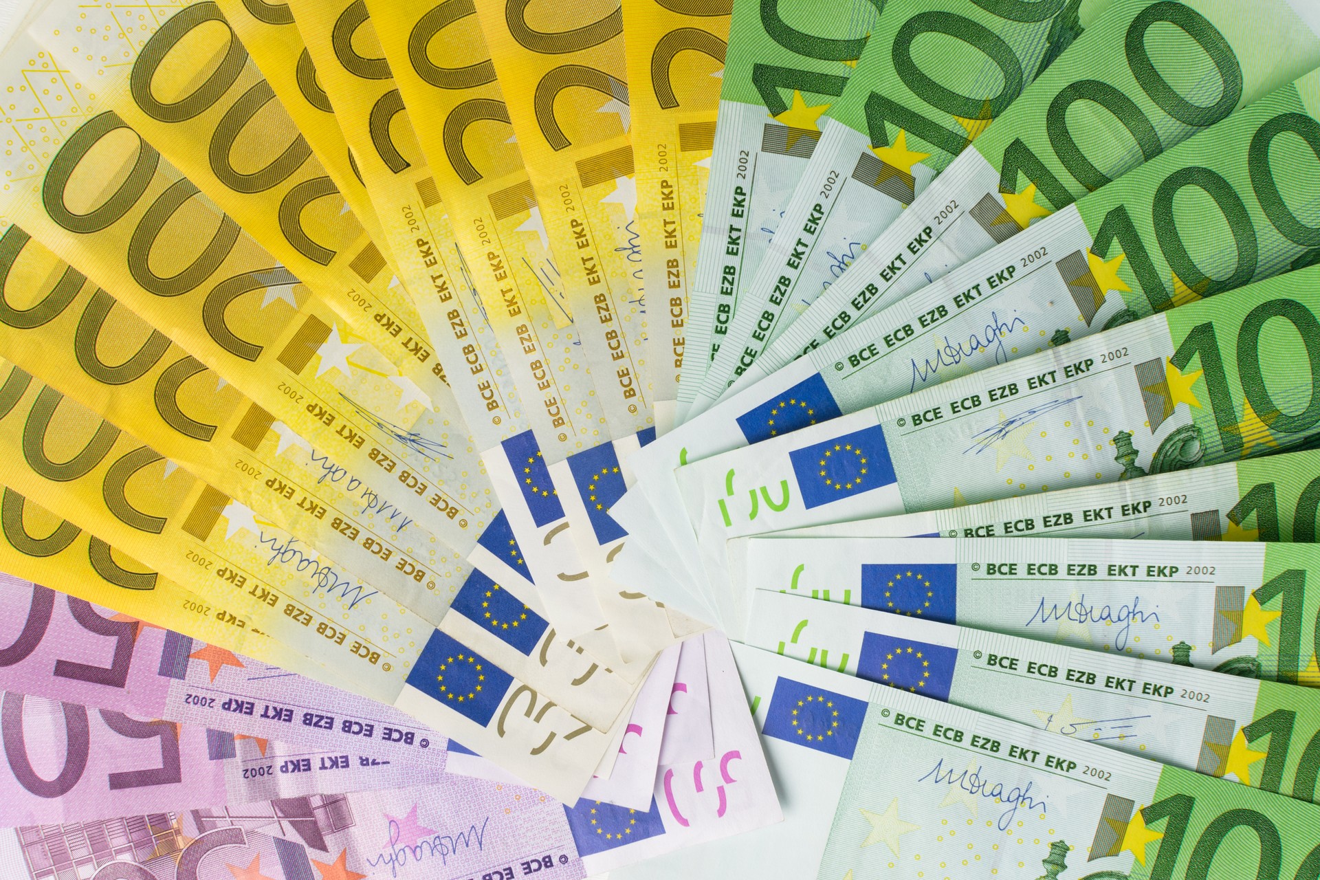 different euro banknotes cash